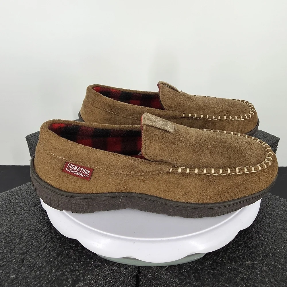 Levi Strauss Men’s Moccasin Slippers Size 7-8 Shoes Tan Suede Buffalo Plaid